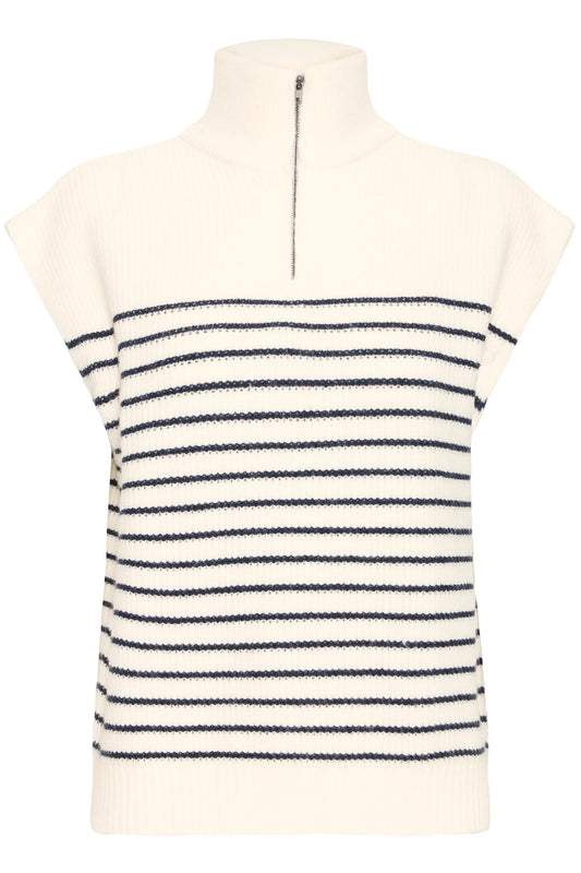 Striped sleeveless top on a mannequin with a white background