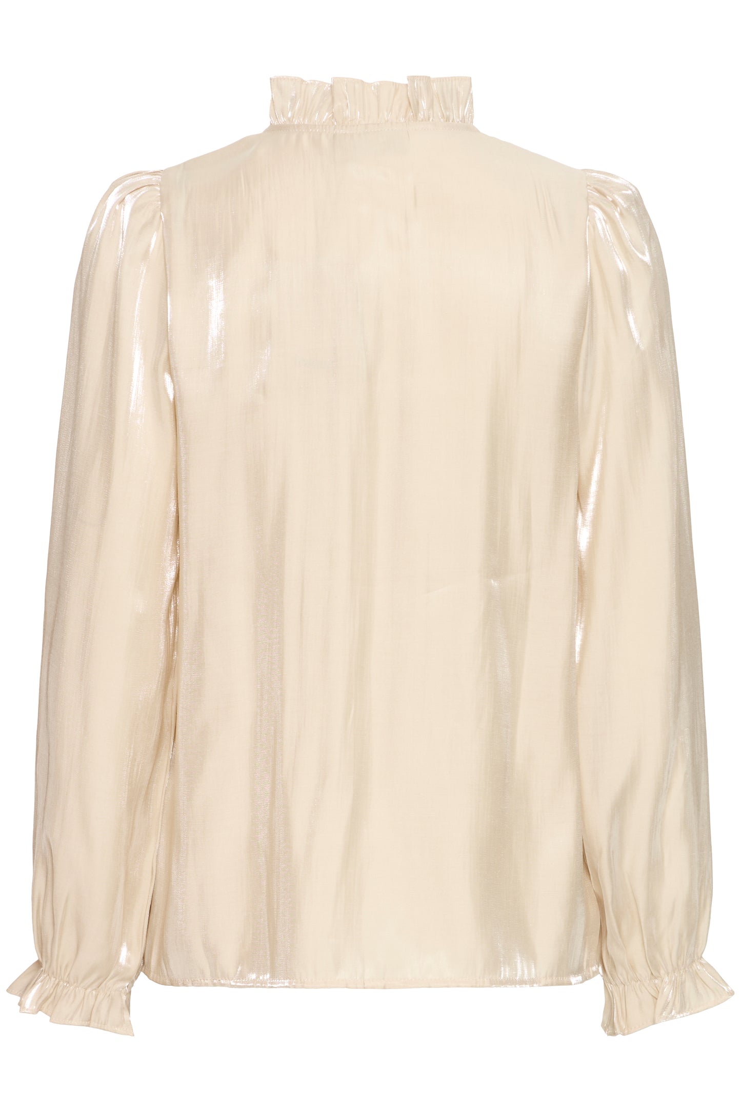 Beige blouse with sheer sleeves on a white background