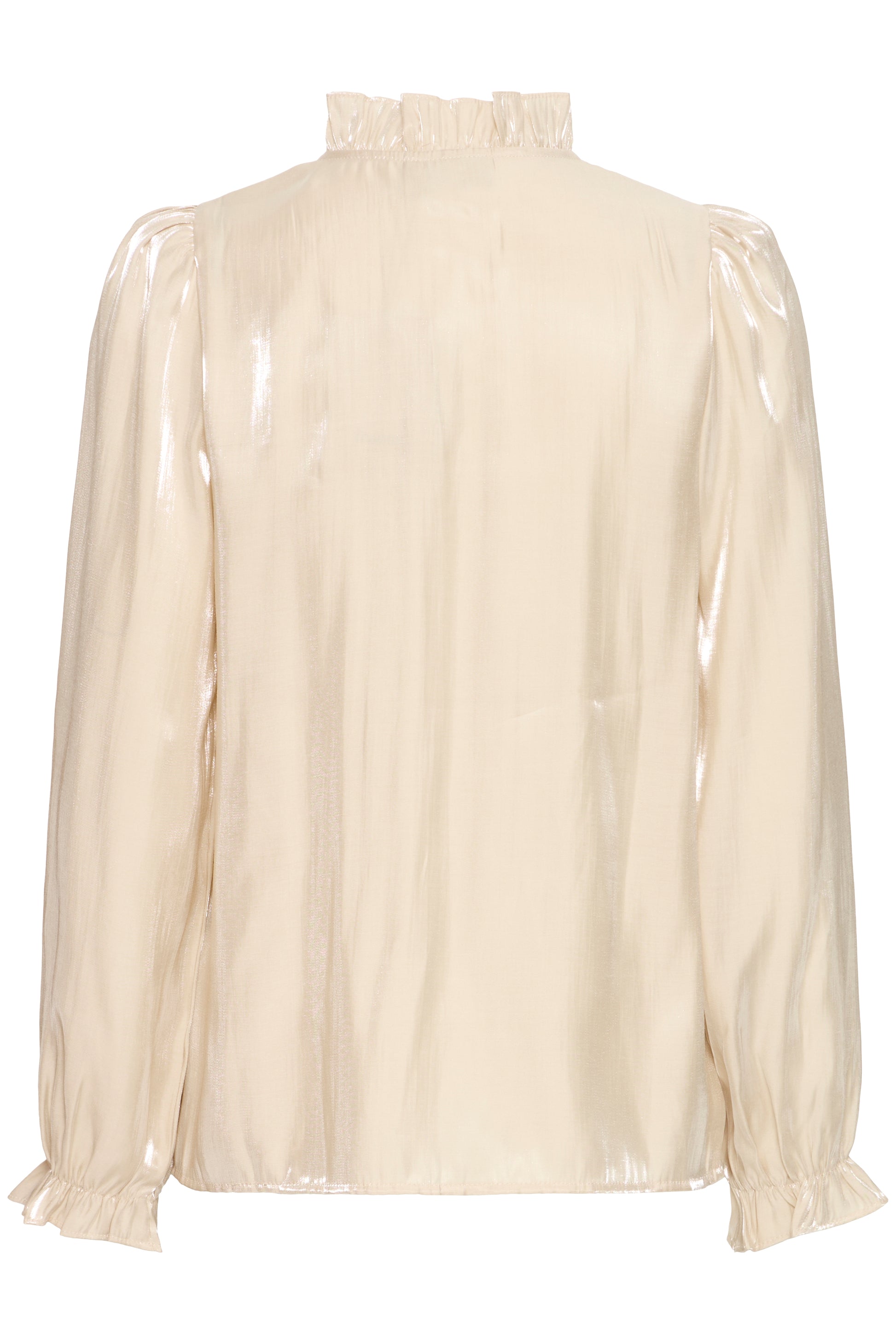 Beige blouse with sheer sleeves on a white background