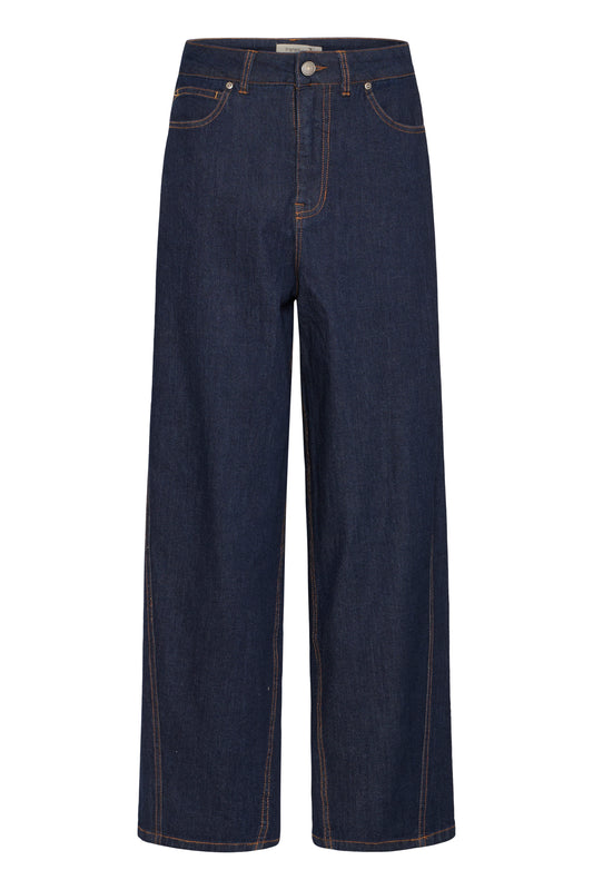 Dark blue jeans on a white background