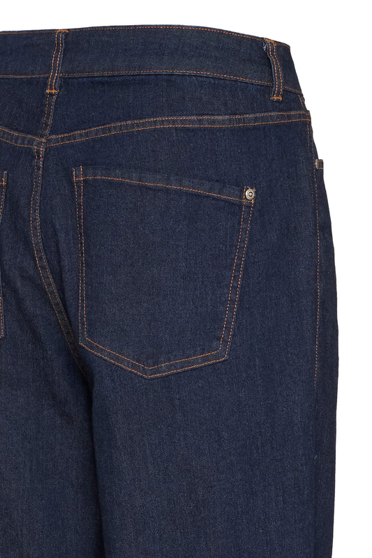 Dark blue jeans with a pocket on a white background