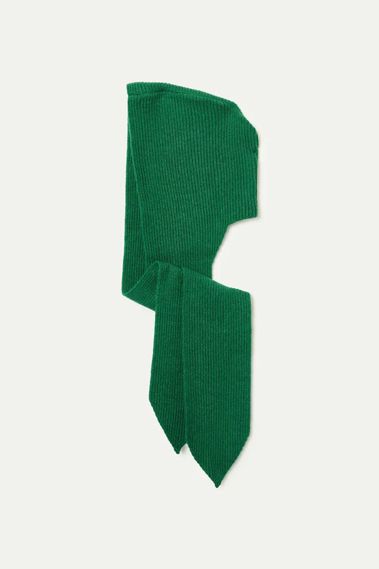 Green knitted scarf on a white background