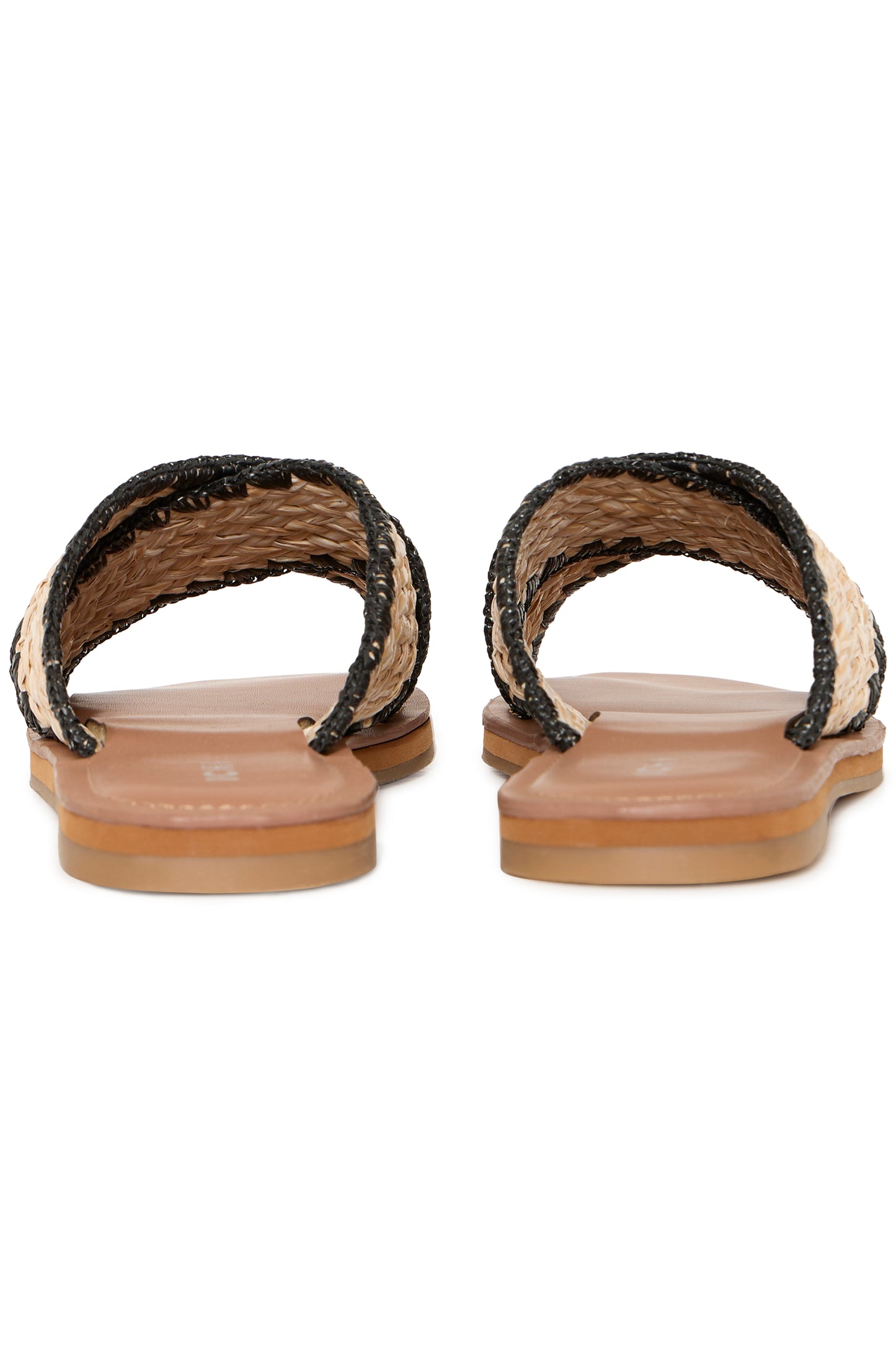 Pair of sandals with woven straps on a white background