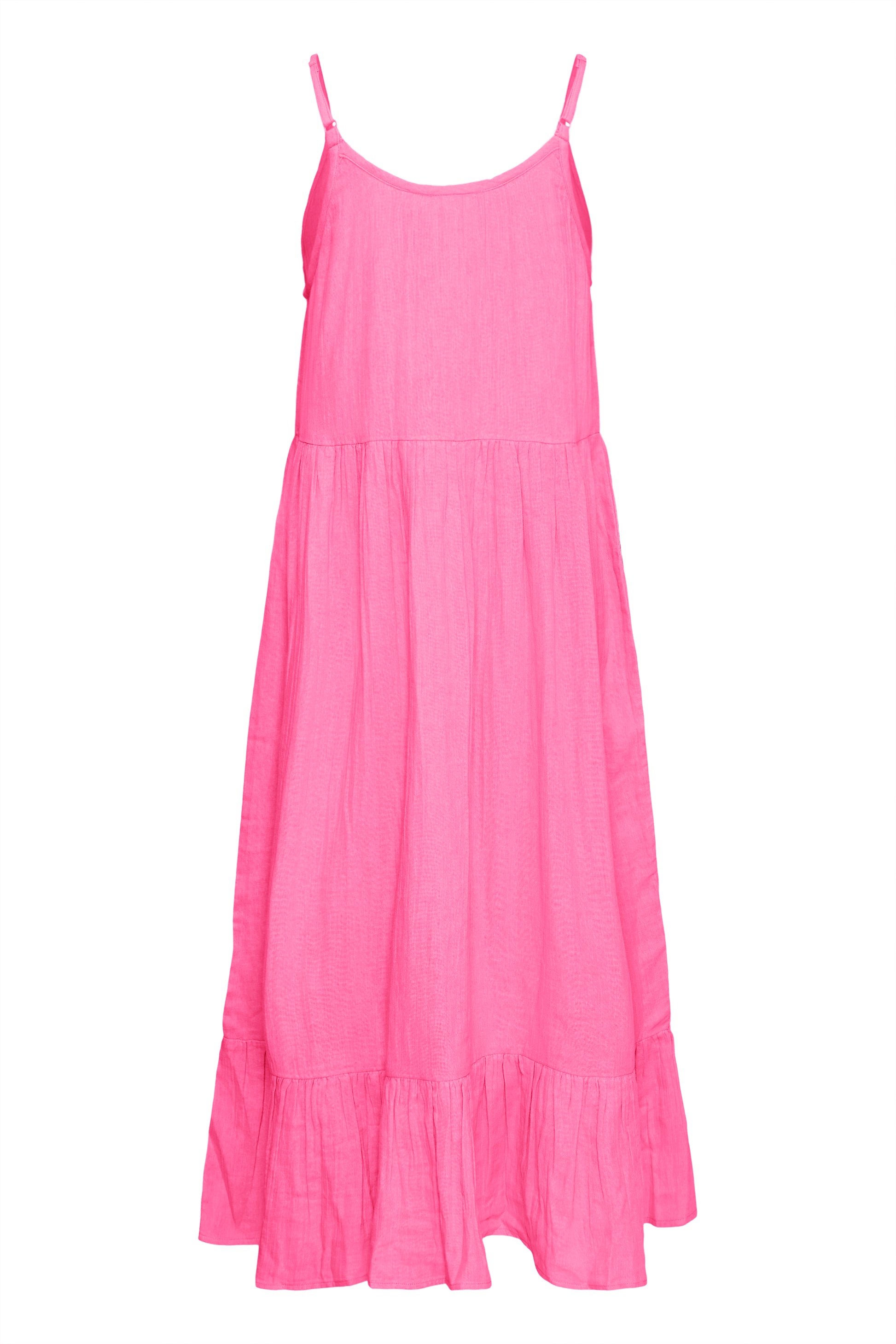 Pink dress with thin straps on a white background