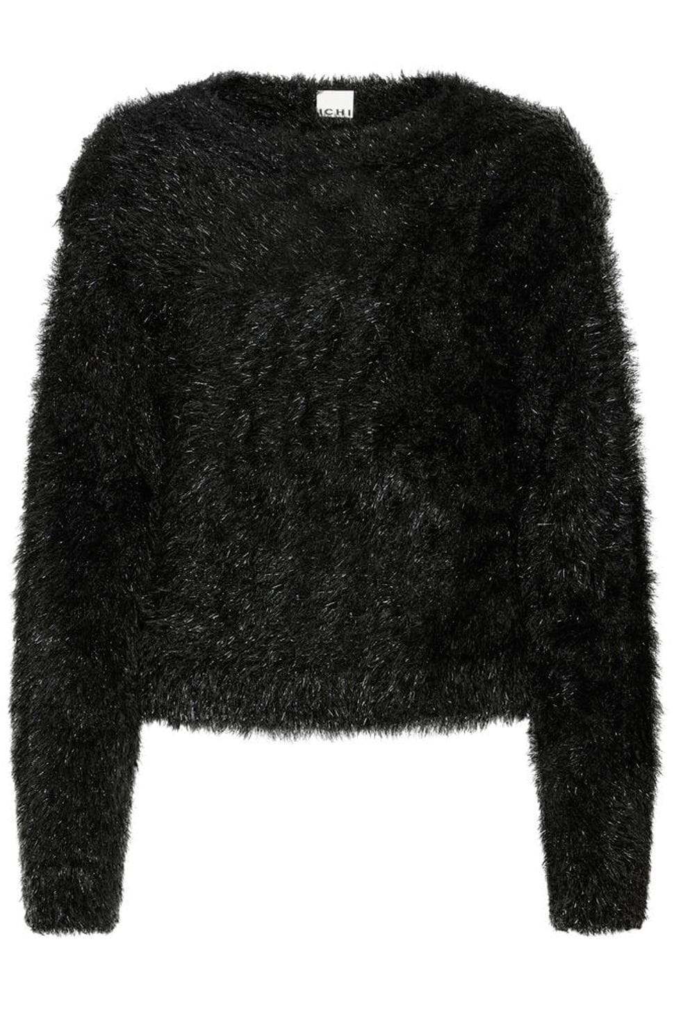 Black fluffy sweater on a white background