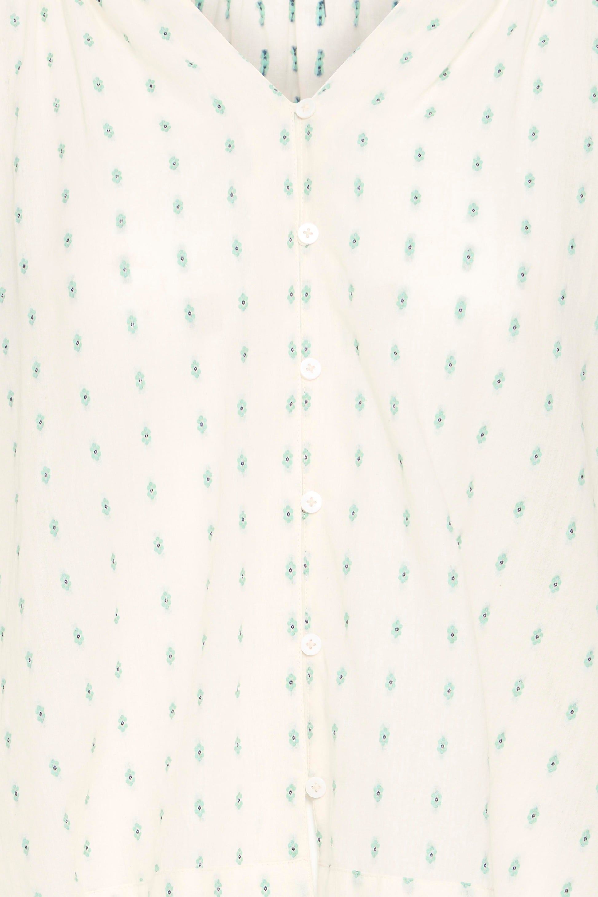 Close-up of a textured fabric with small green patterns on a white background
