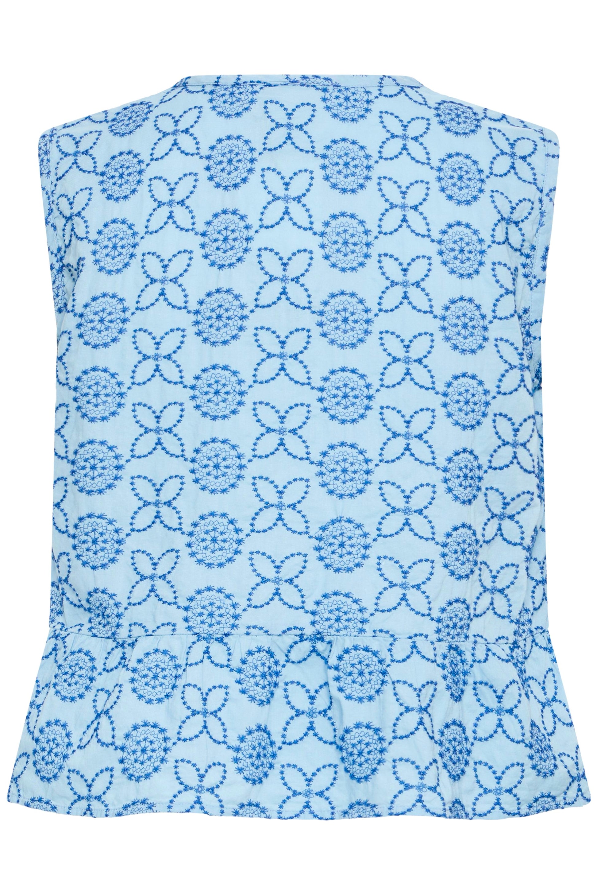 Light blue sleeveless top with a subtle pattern on a white background