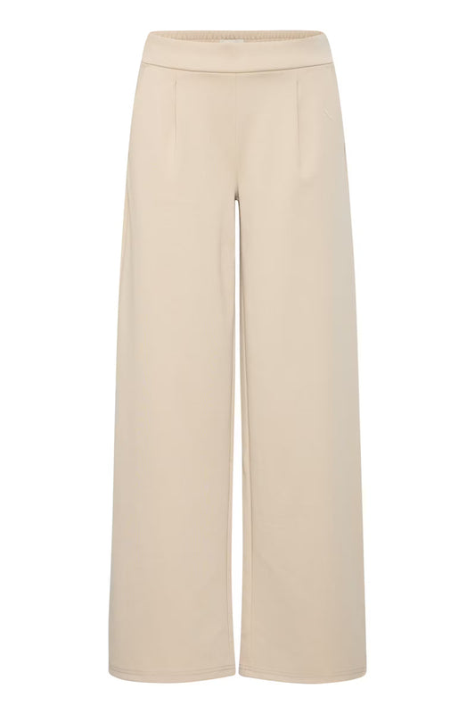 Beige wide-leg pants on a white background