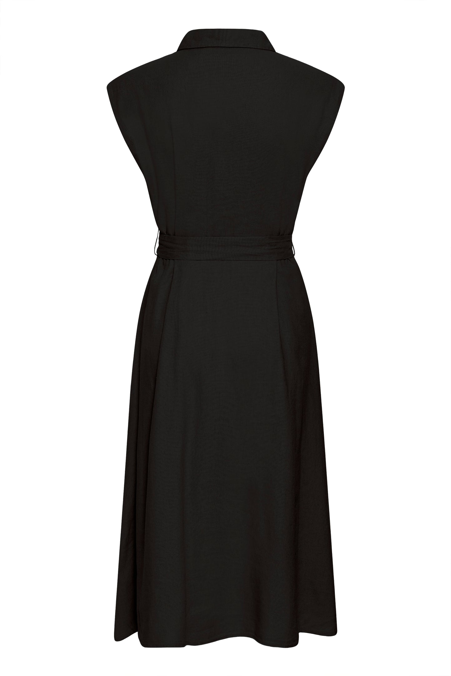 Black sleeveless dress on a white background