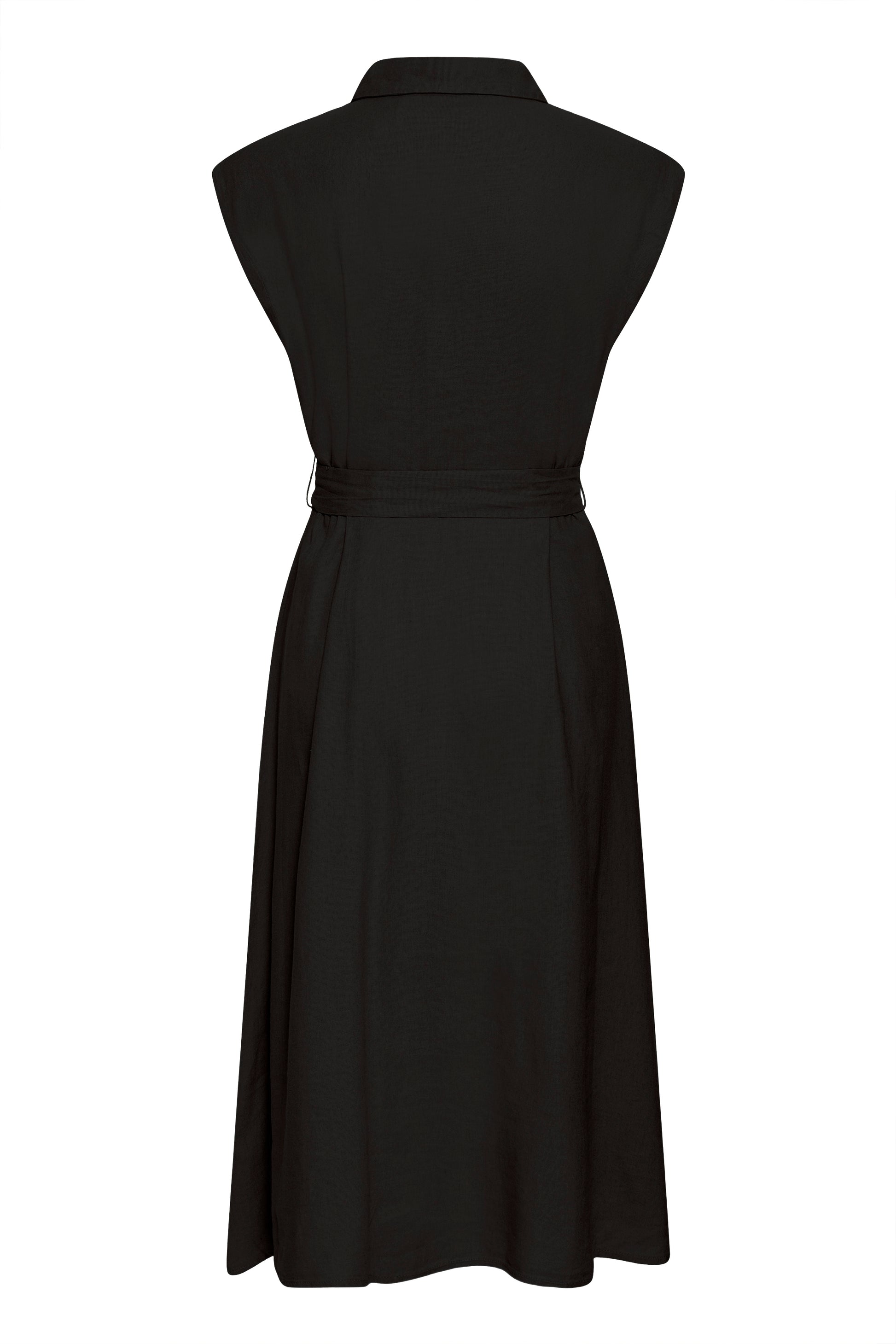 Black sleeveless dress on a white background