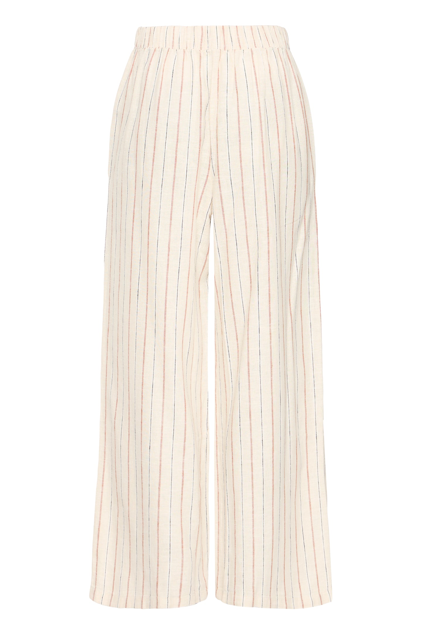 White pants with thin stripes on a white background