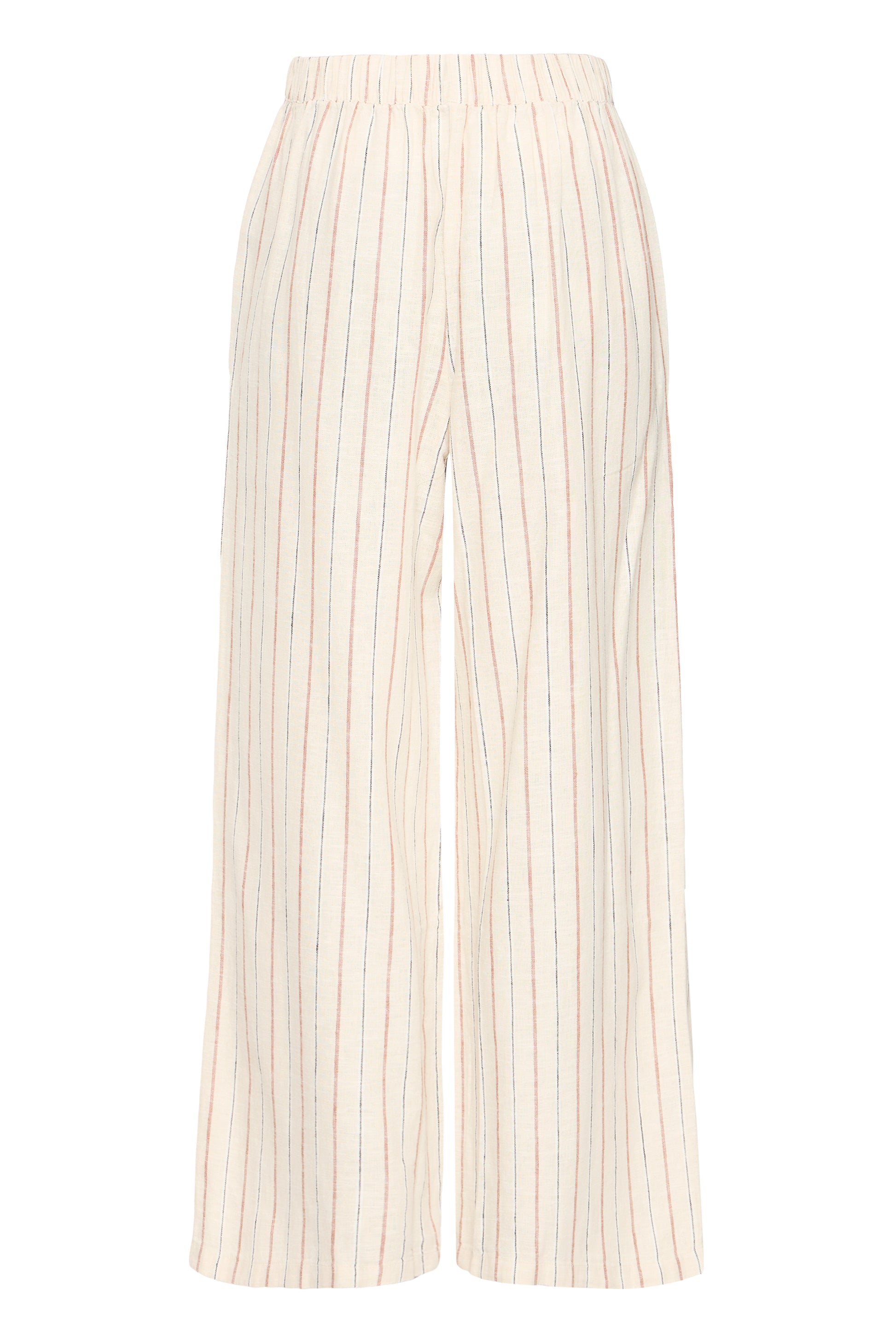 White pants with thin stripes on a white background