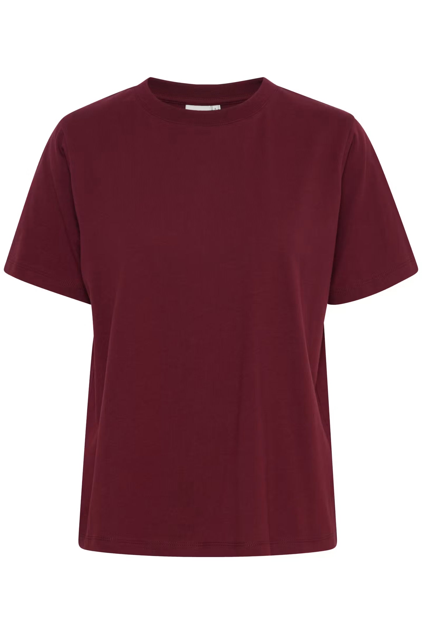 crew neck burgundy red t'shirt on a white background