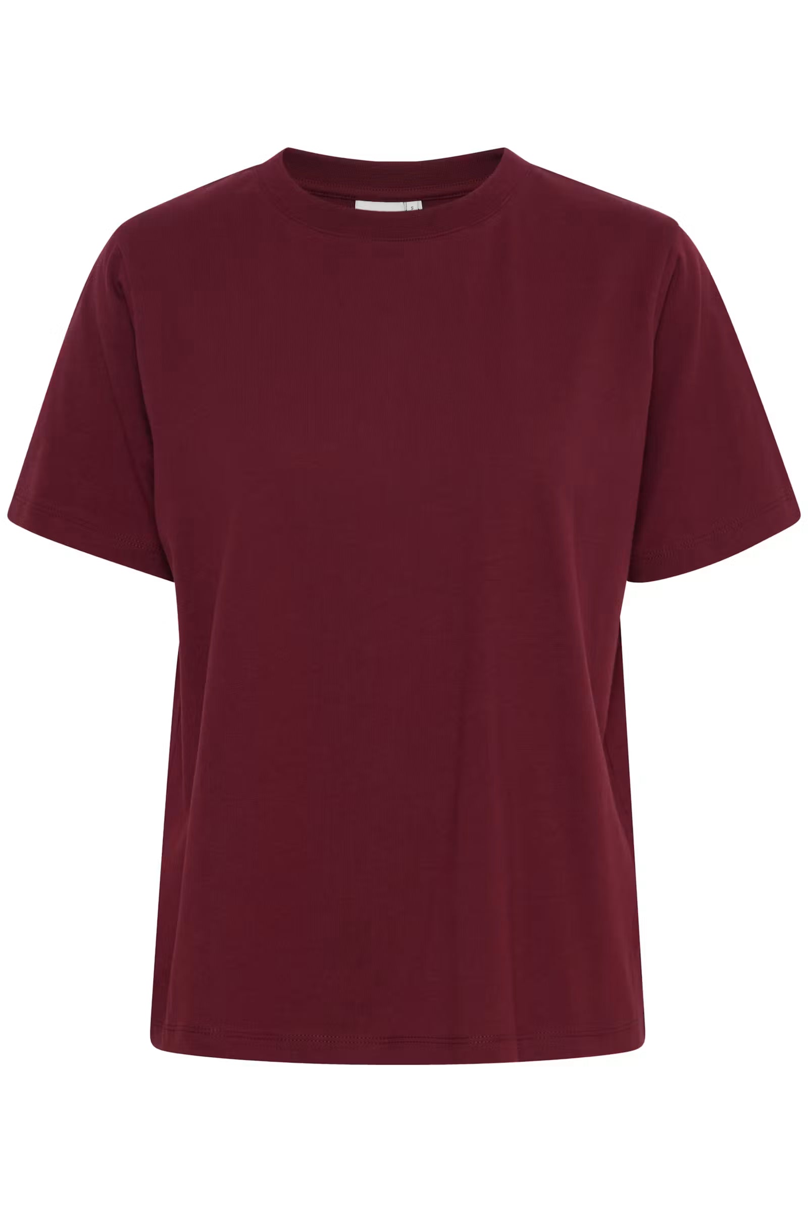 crew neck burgundy red t'shirt on a white background