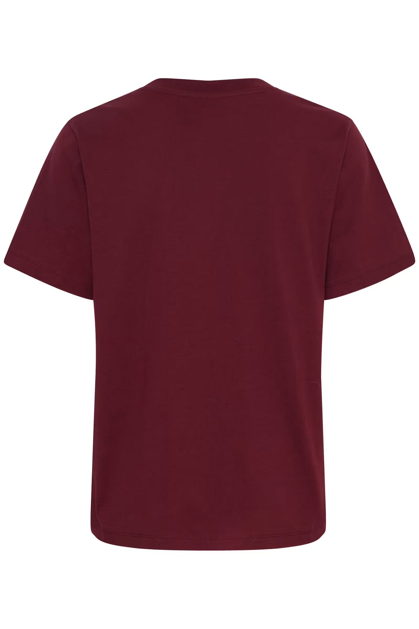 A maroon short-sleeve crewneck t-shirt shown from the back, displayed on a clean white background.