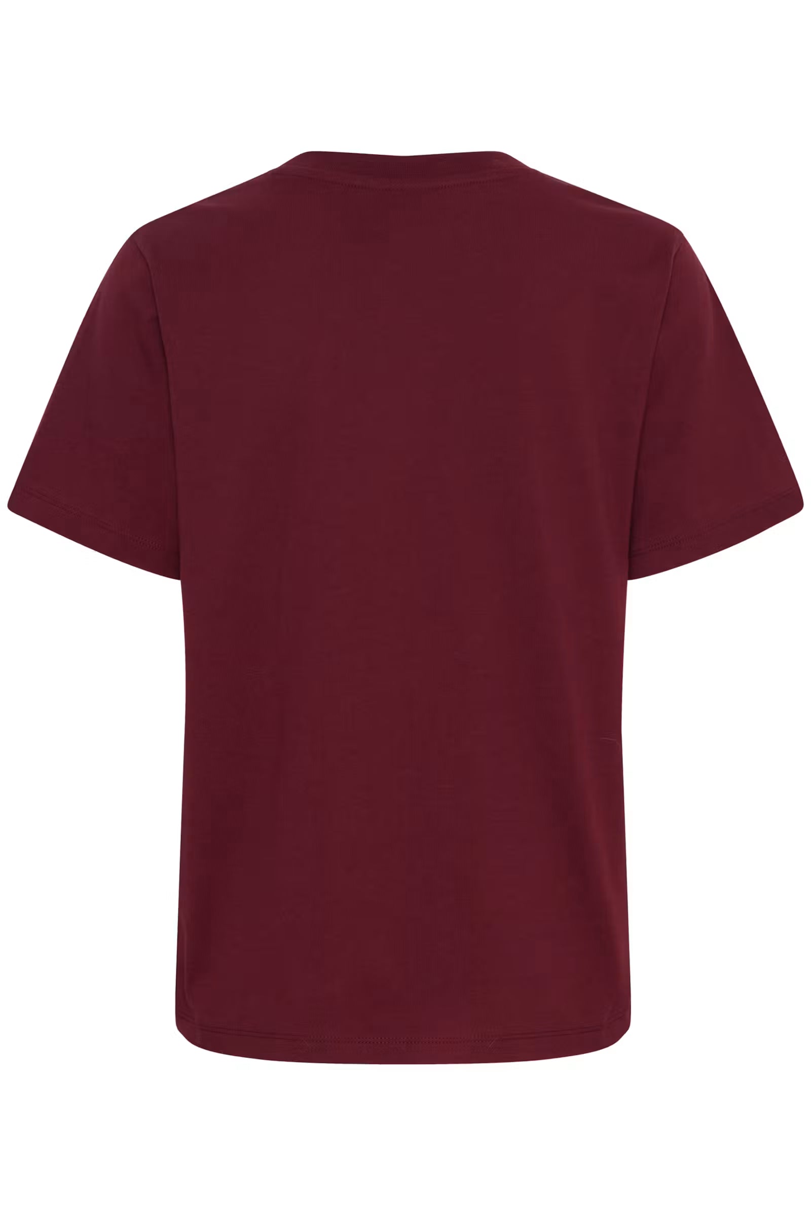 A maroon short-sleeve crewneck t-shirt shown from the back, displayed on a clean white background.