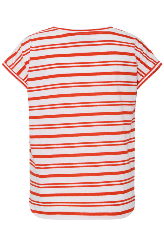 Red and white striped t-shirt on a white background