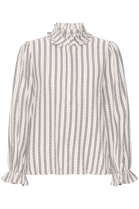 White blouse with black pattern on a white background
