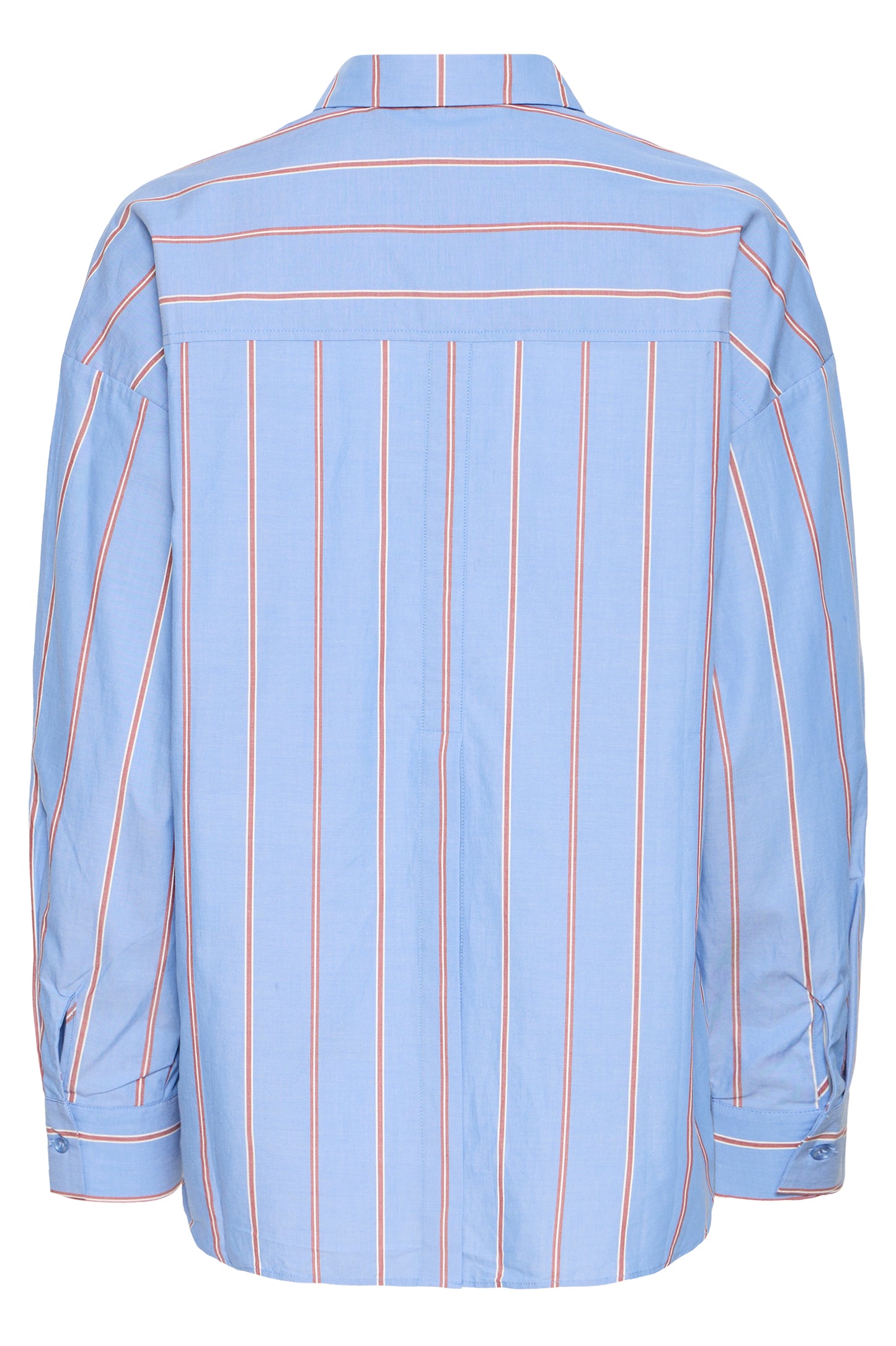 Light blue shirt with orange vertical stripes on a white background