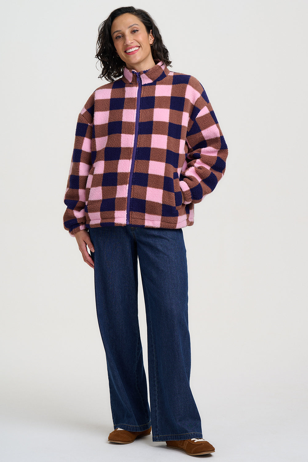 Hartley Zip Up Fleece - Navy/Pink Check