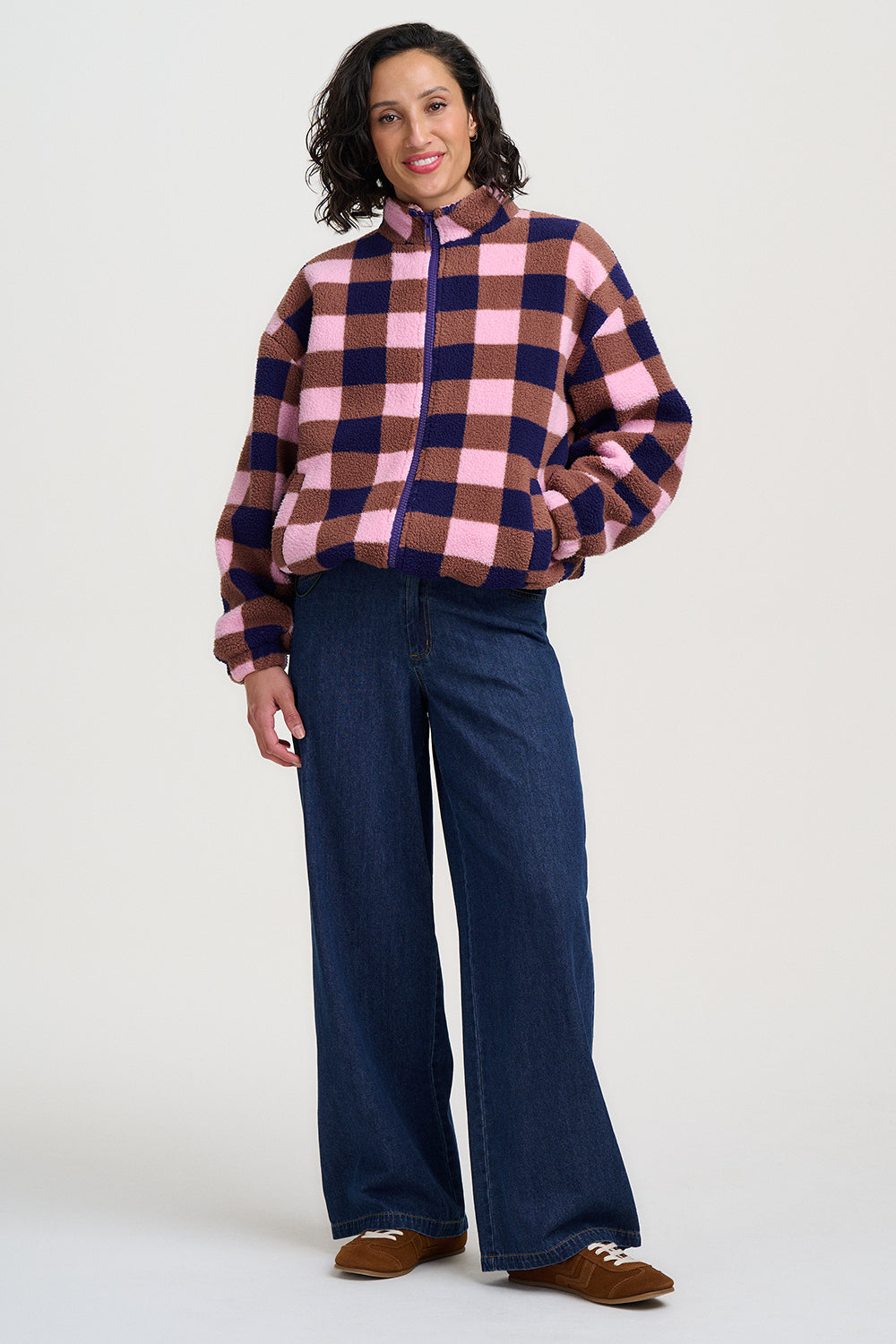 Hartley Zip Up Fleece - Navy/Pink Check