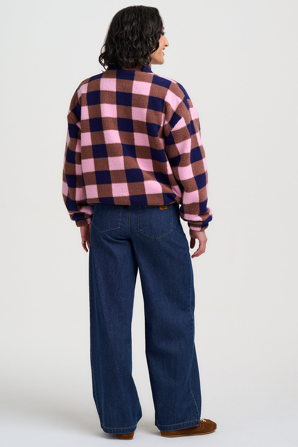 Hartley Zip Up Fleece - Navy/Pink Check