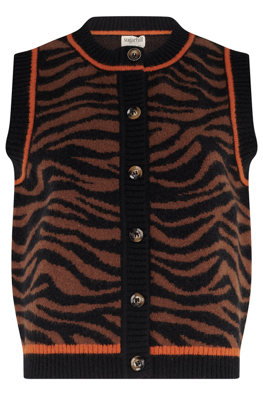 Nathalie Knitted Waistcoat - Brown/Black Tiger