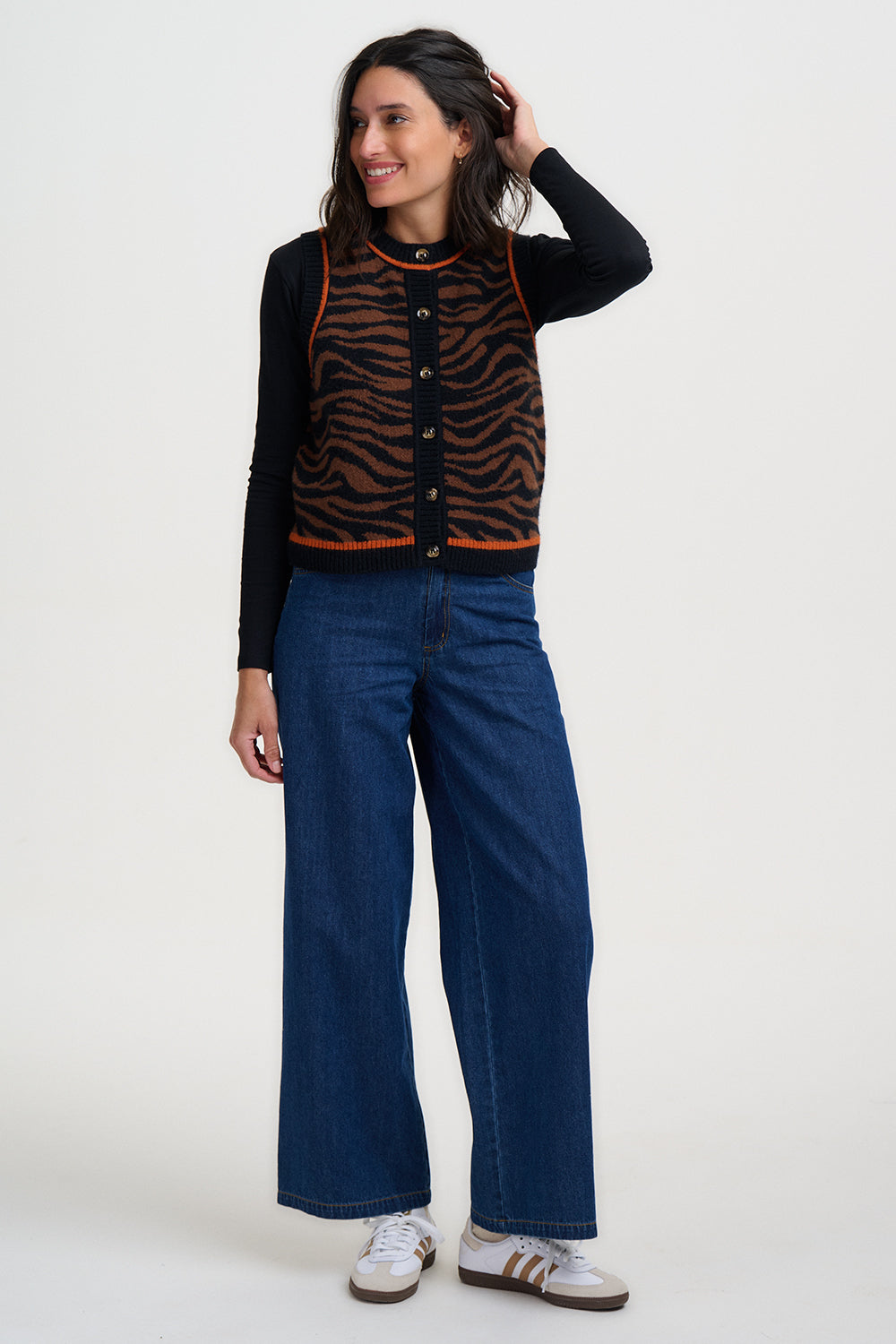 Nathalie Knitted Waistcoat - Brown/Black Tiger
