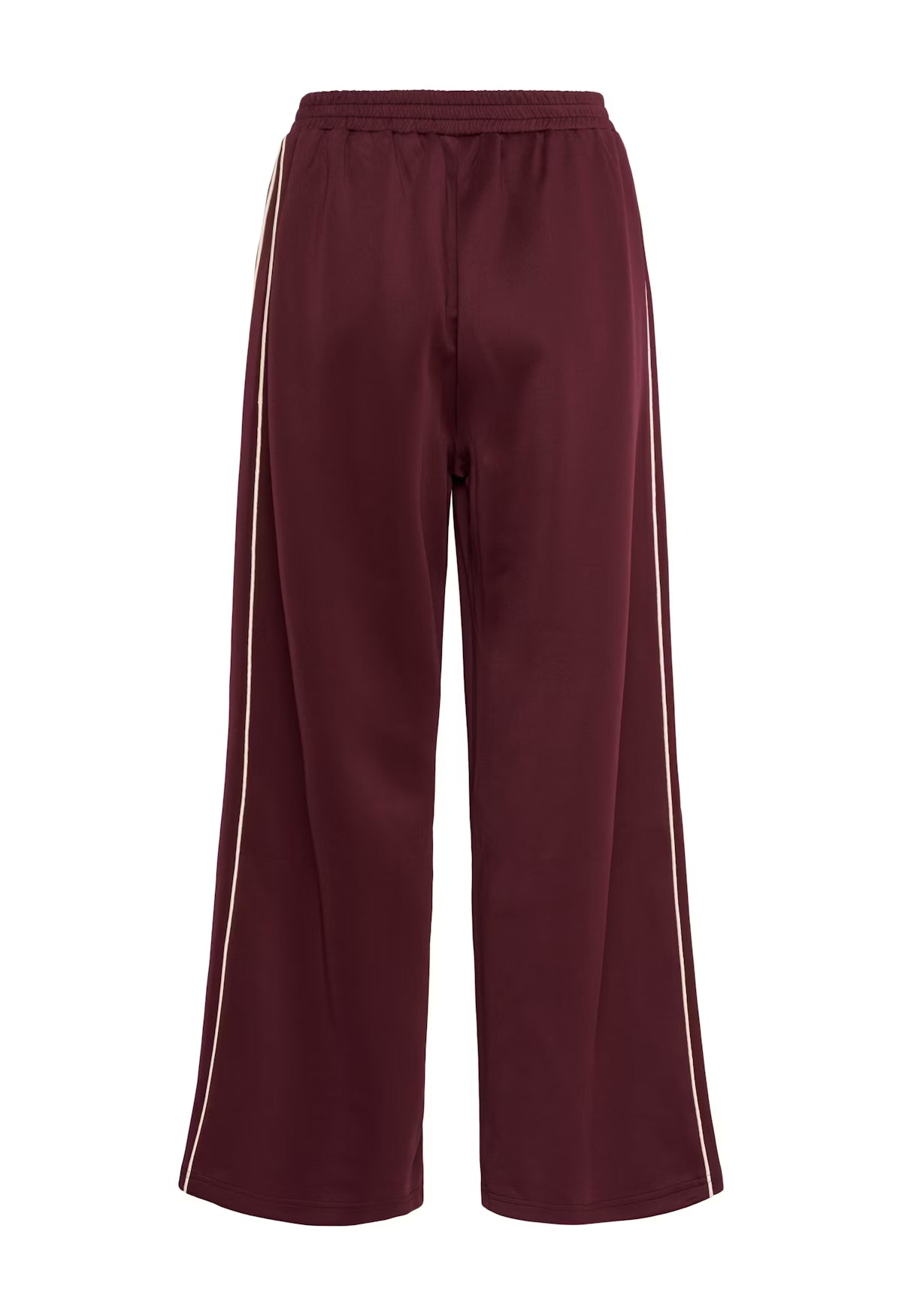 Maroon pants with white stripes on a white background