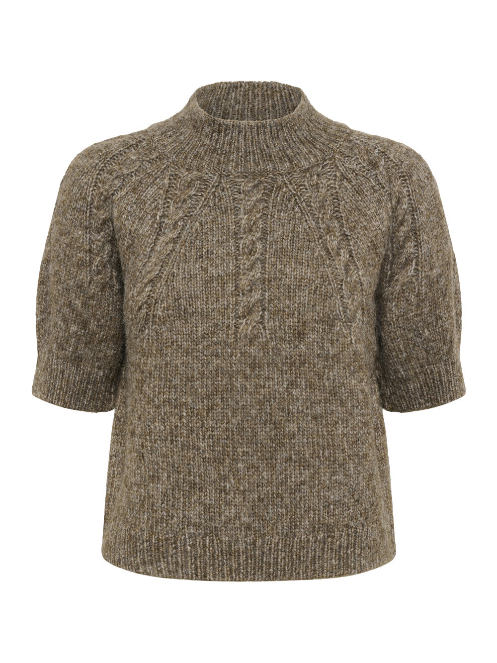 Brown knitted sweater with short sleeves on a white background