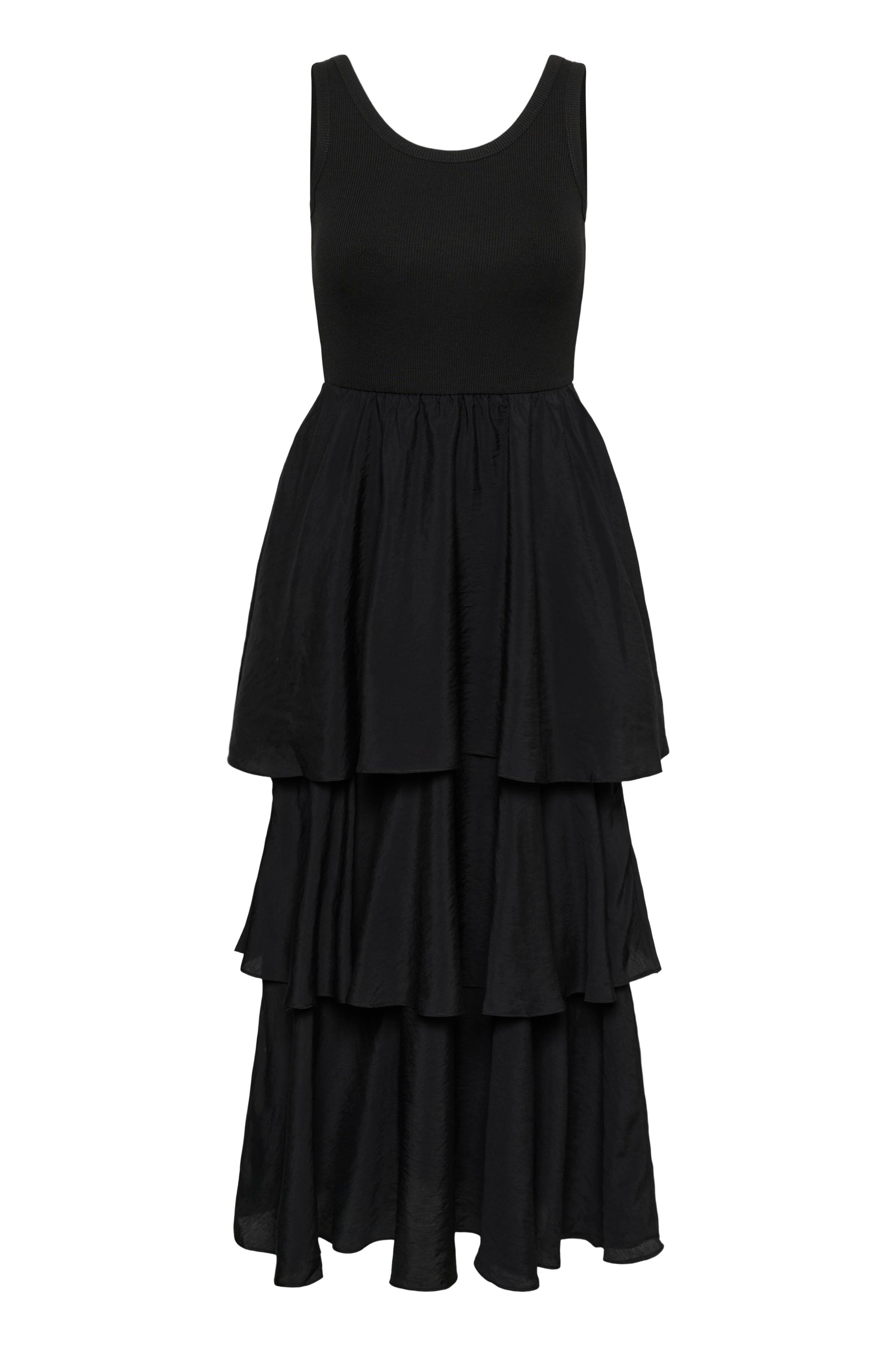 Black tiered dress on a white background