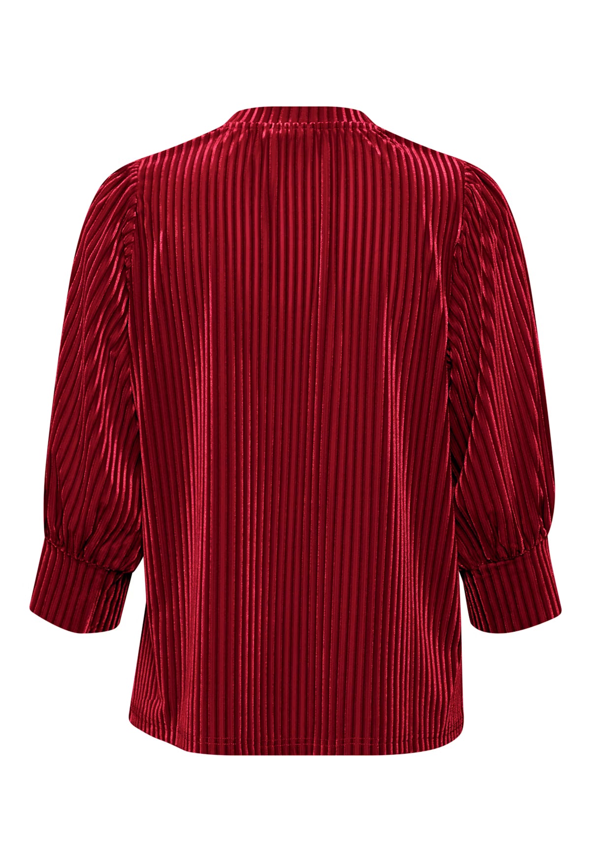 Red pleated blouse on a white background