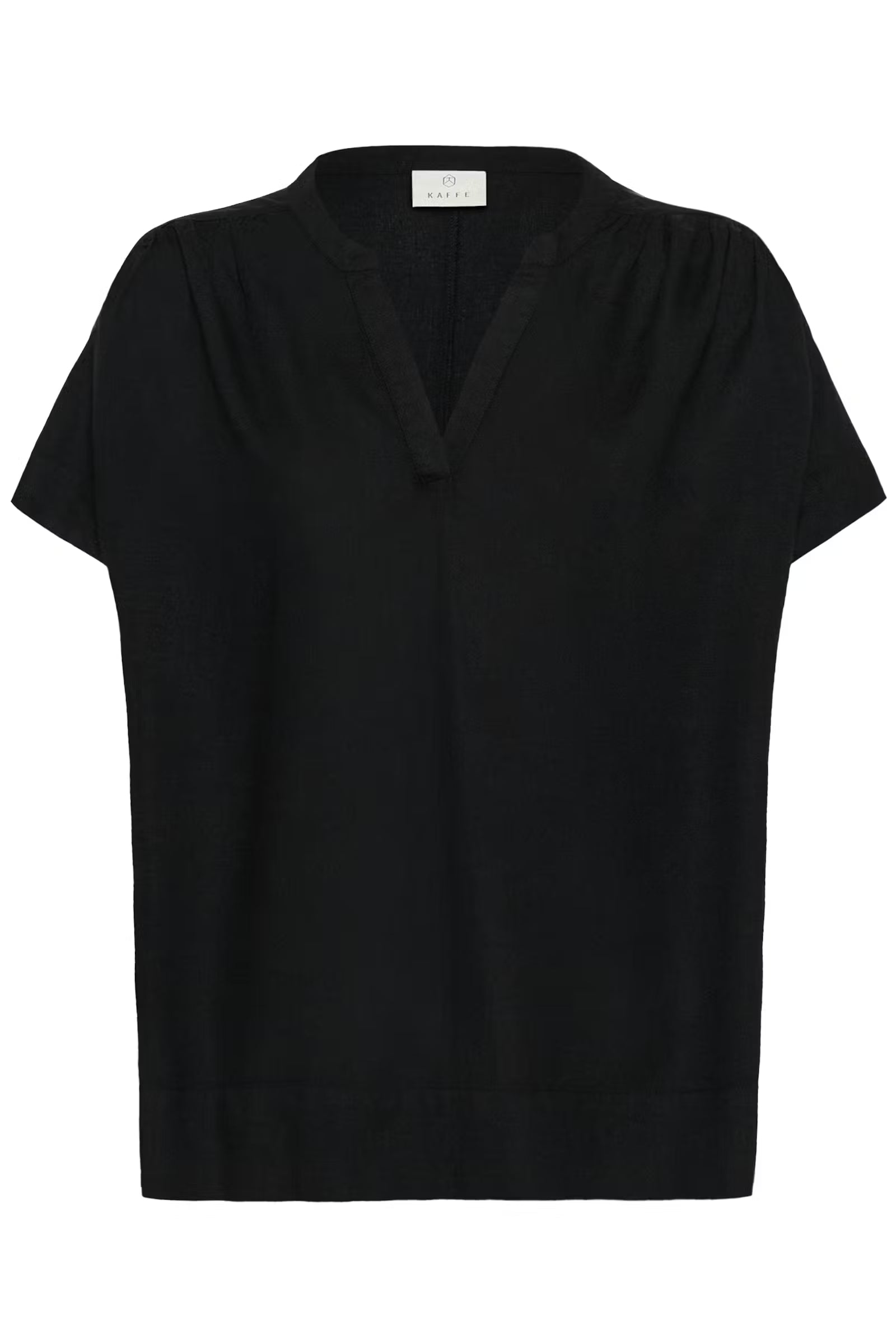 Black short-sleeve top on a white background