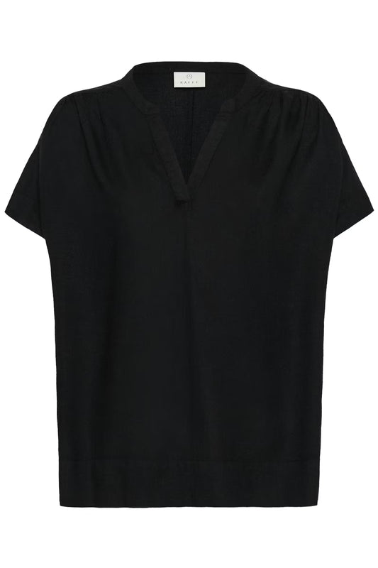 Black short-sleeve top on a white background