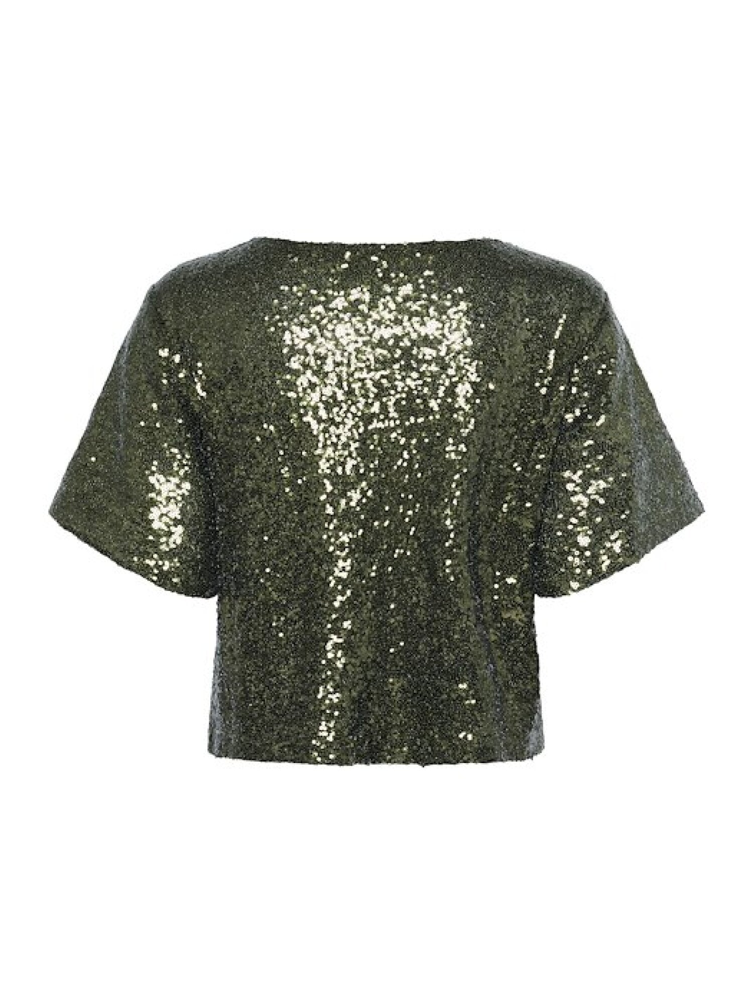 Green sequin top on a white background