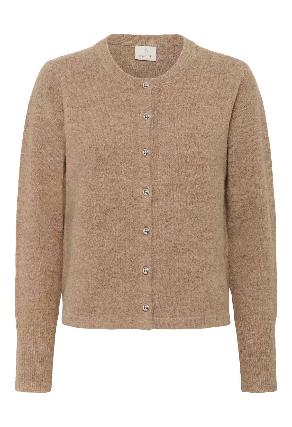 Beige cardigan with buttons on a white background