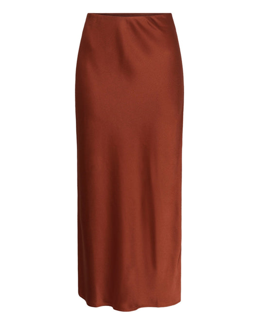Brown satin skirt on a white background