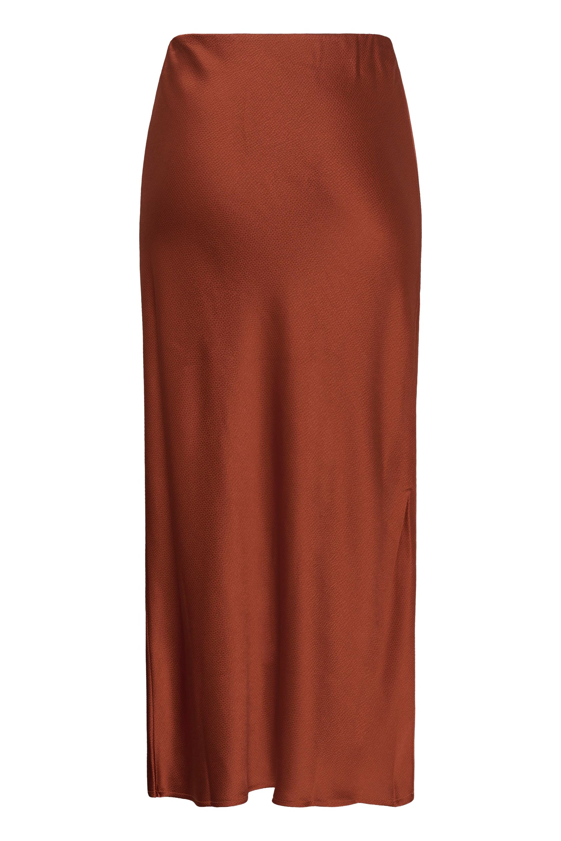 Brown satin skirt on a white background