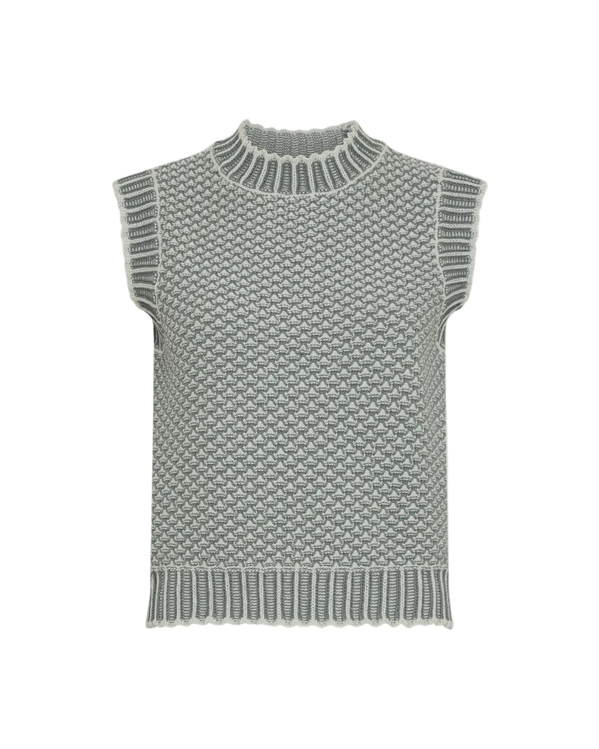 Green knitted vest on a light grey background