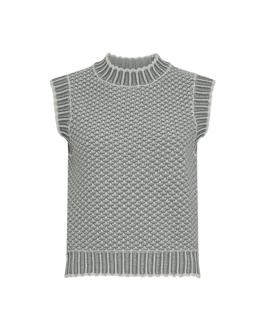 Green knitted vest on a light grey background