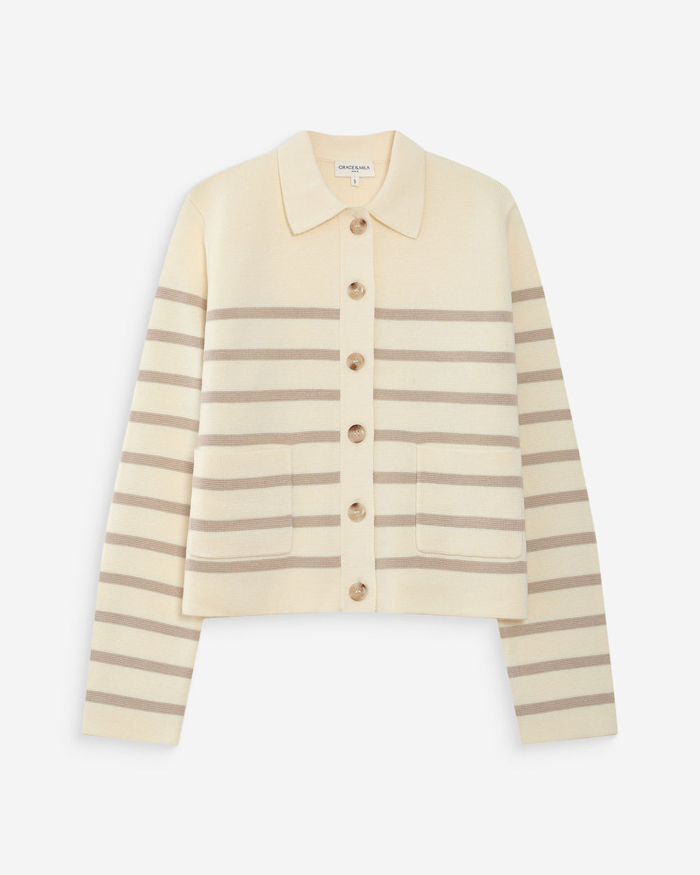 Beige and brown striped shirt on a white background