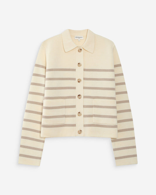 Beige and brown striped shirt on a white background