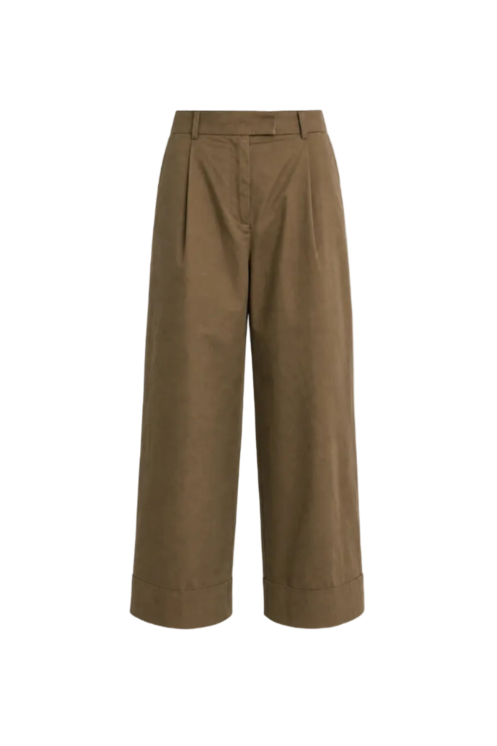 A pair of wide-leg cropped trousers in a solid brown fabric, shown against a plain white background.
