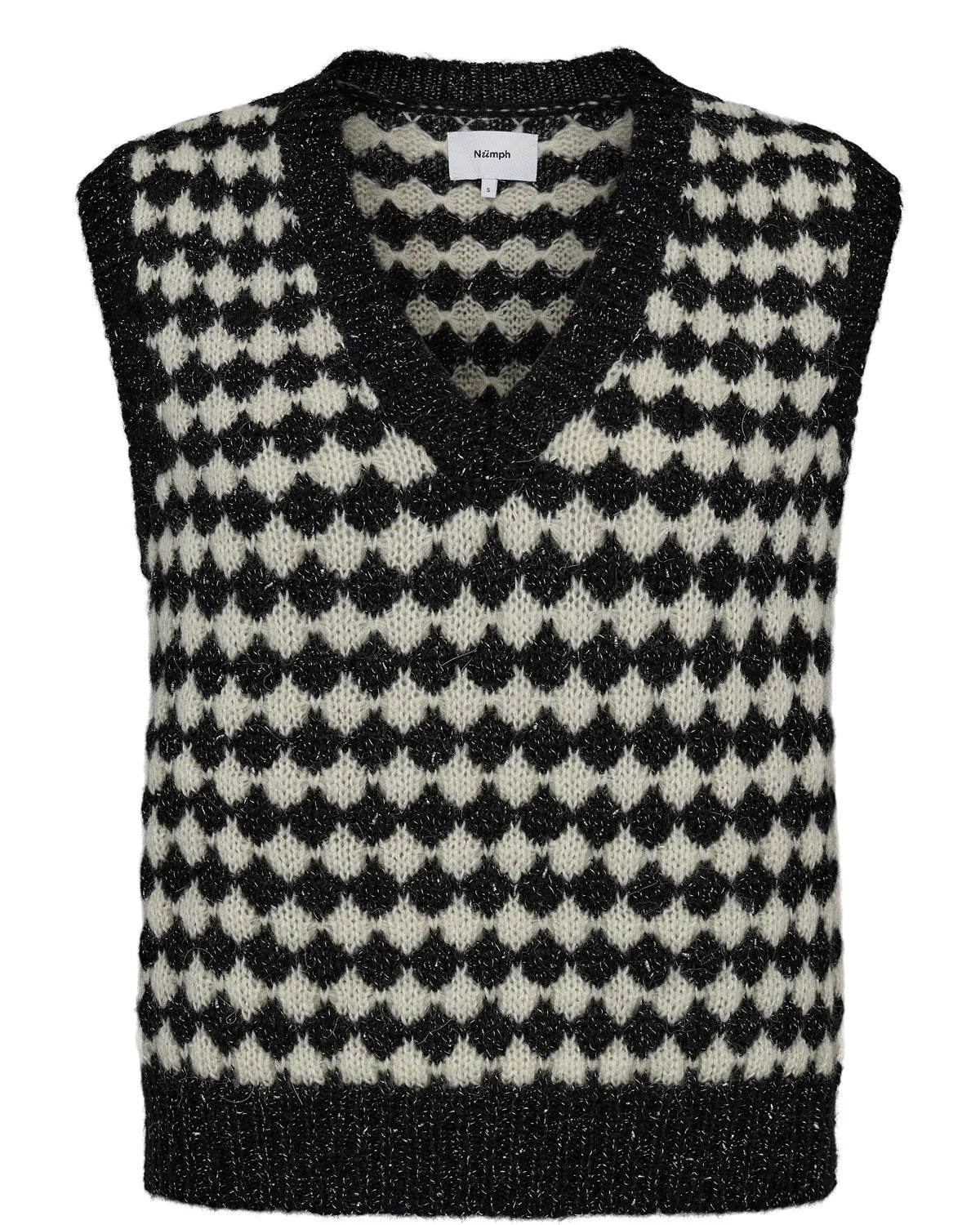 Black and white checkered sweater vest on a white background