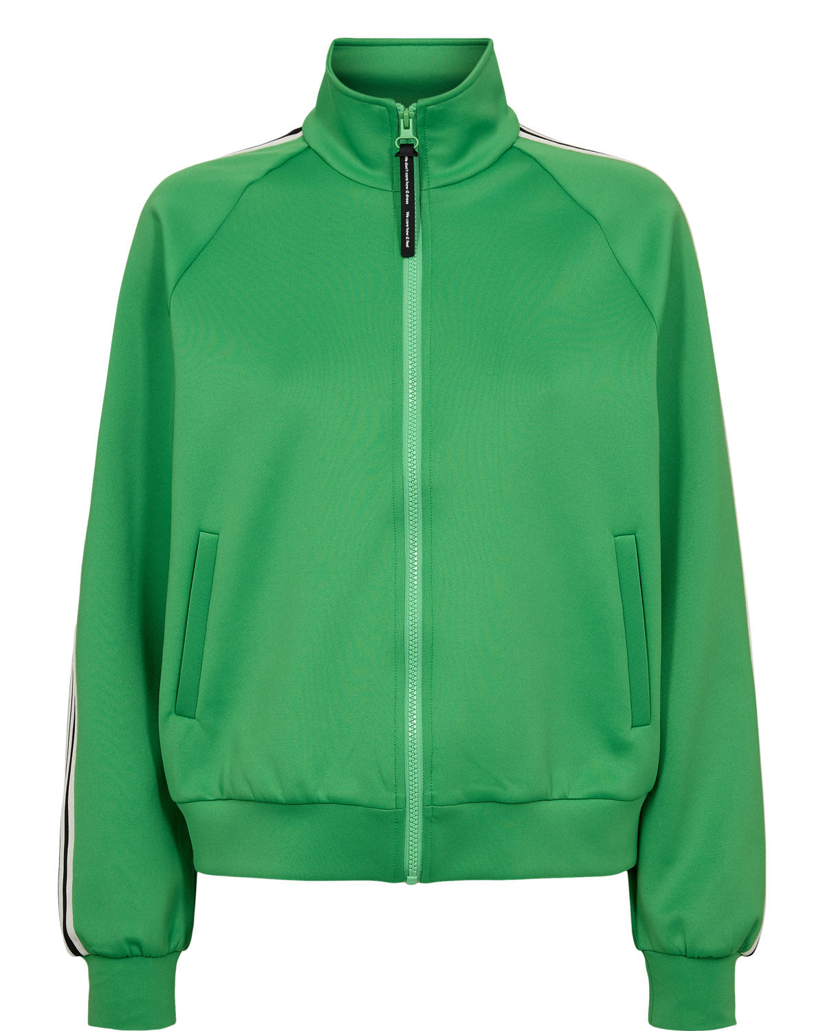 Green jacket with a zipper on a white background