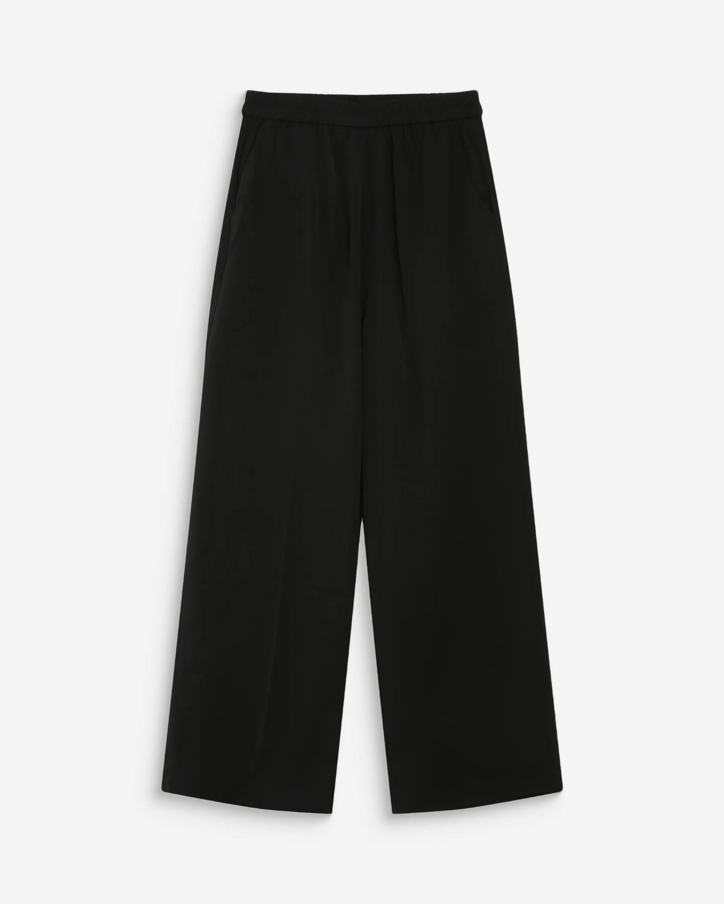 Black wide-leg pants on a white background