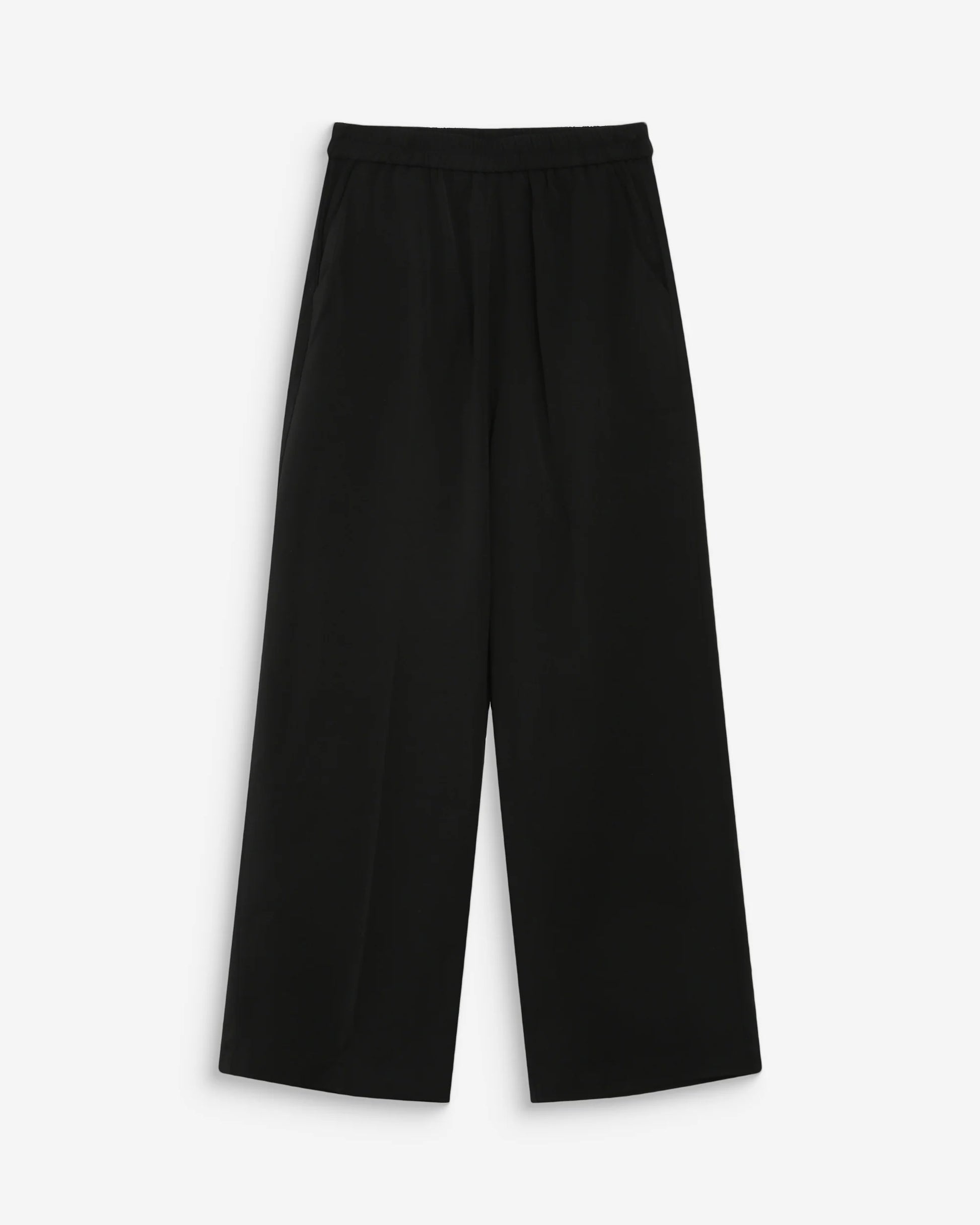 Black wide-leg pants on a white background