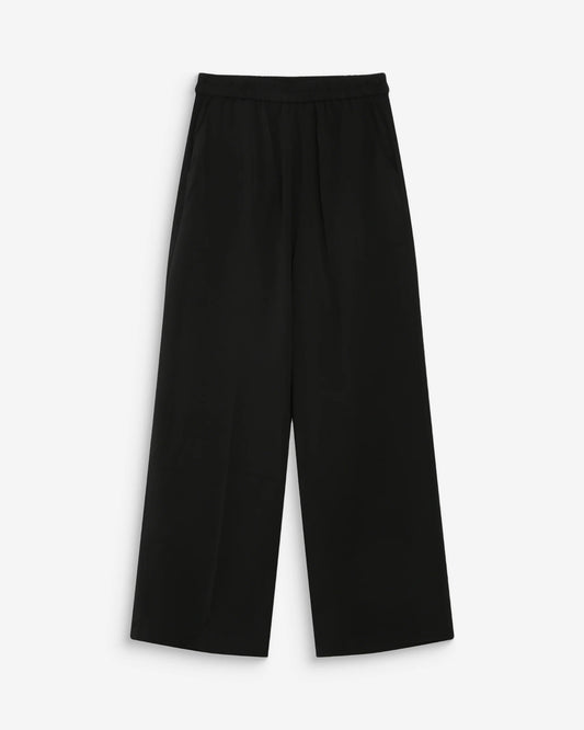 Black wide-leg pants on a white background