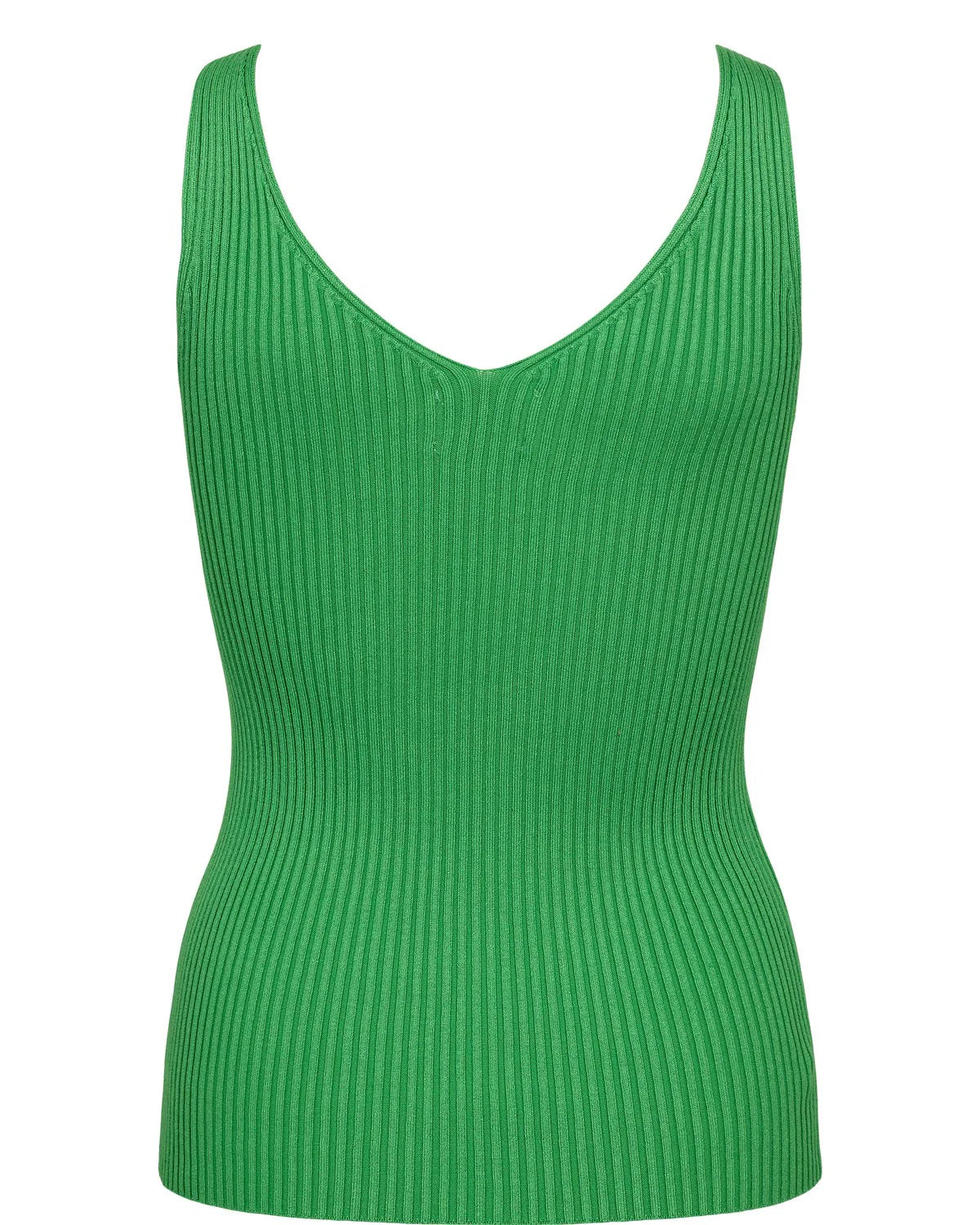 Green ribbed tank top on a white background