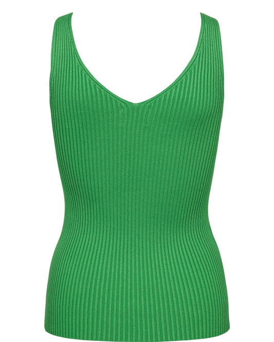 Green ribbed tank top on a white background